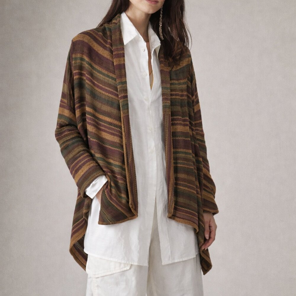 Ralph Lauren Linen Silk Blend Open Front Cardigan L-XL Shawl Multicolor Striped